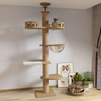 Adjustable Cat Tree House Floor To Ceiling Wooden Large Cat Tree Scratching Post Hammock Cat Pet Products Multi-Level Play Space - Mur&Moi