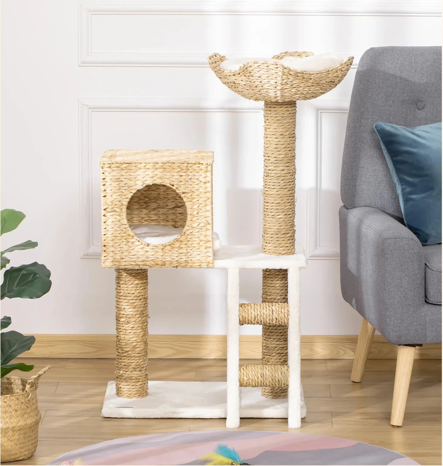 Pawhut Scratching Tree for Medium Cats Height 100.5cm with Cave Top Bed - Mur&Moi