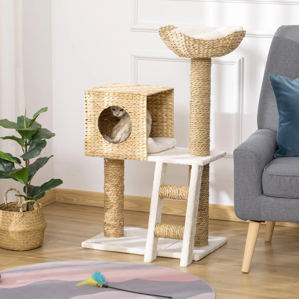 Pawhut Scratching Tree for Medium Cats Height 100.5cm with Cave Top Bed - Mur&Moi