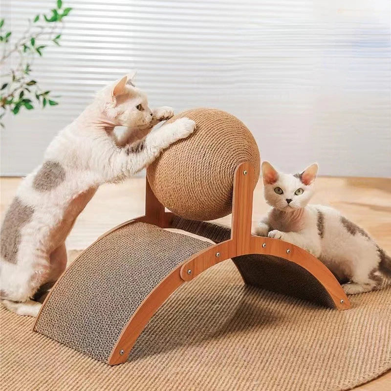 Cat Grabbing Board Wooden Cat Climbing Frame Vertical Scratch Resistant Cat Toy Rotating Sisal Rope Cat Grabbing Ball Cat Tower - Mur&Moi