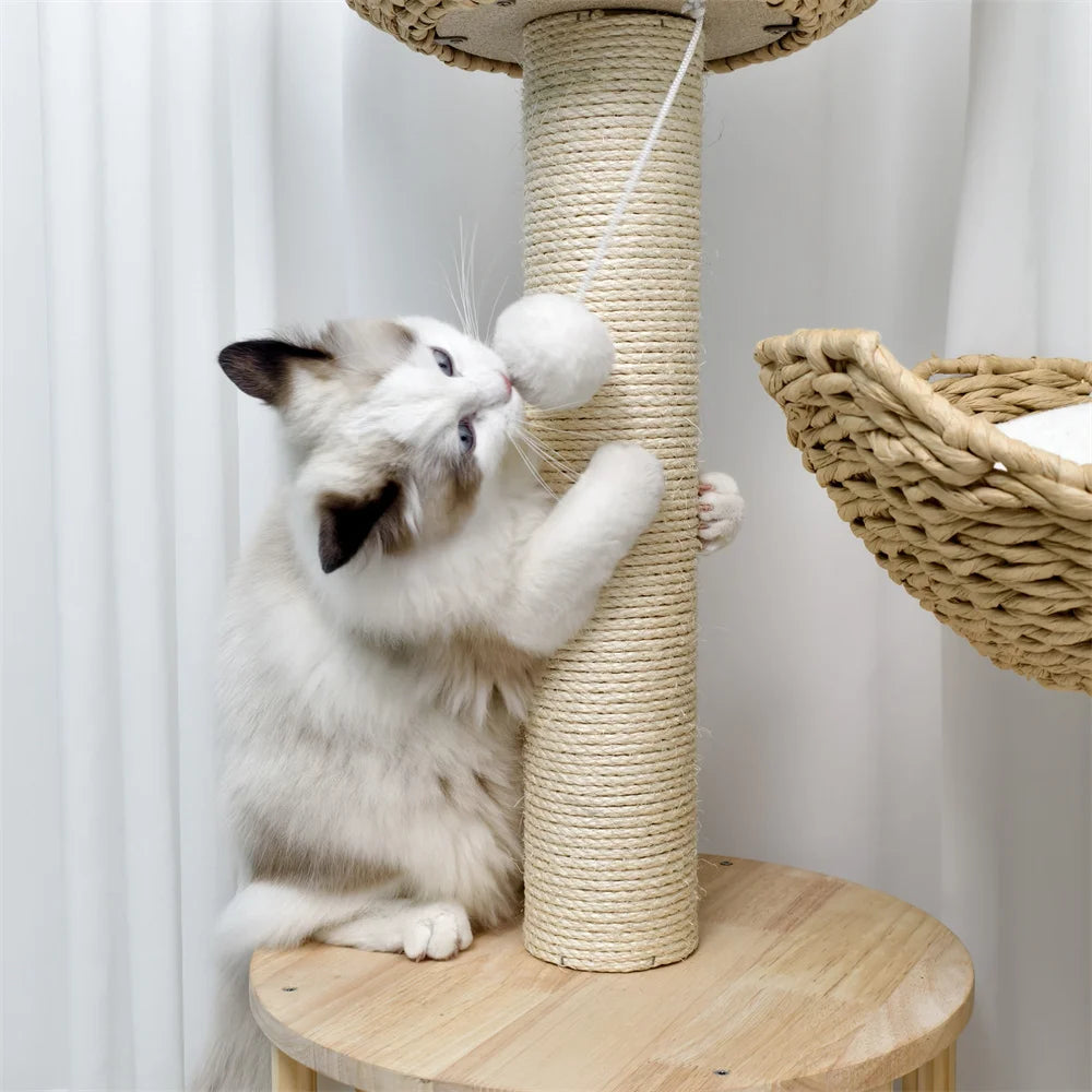 3-Tier Cat Tree Padded Plush Napping Perches Kitten Condo Sisal Rope Scratching Posts and Hanging Toy Tower for Indoor Kitties - Mur&Moi