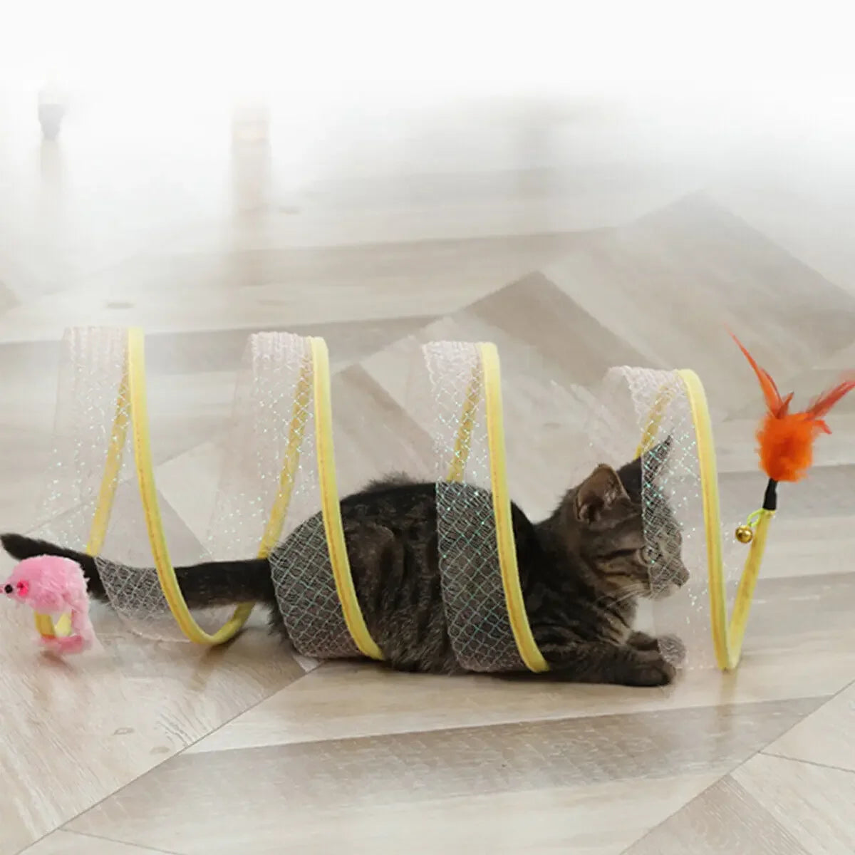 Folded Cat Tunnel S Type Cats Tunnel Spring Toy Mouse Tunnel With Balls And Crinkle Cat Outdoor Cat Toys For Kitten Interactive - Mur&Moi