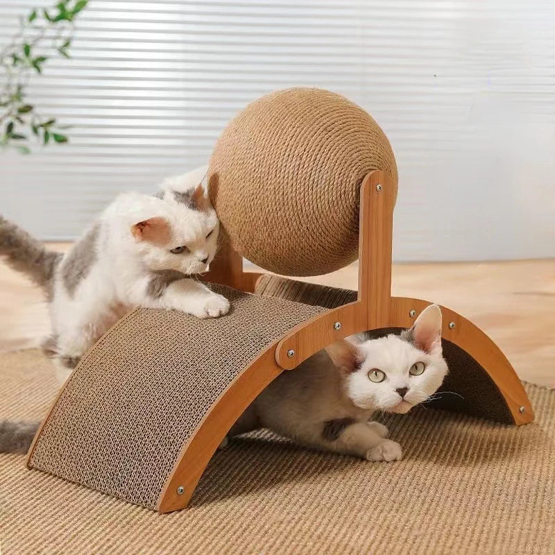 Cat Grabbing Board Wooden Cat Climbing Frame Vertical Scratch Resistant Cat Toy Rotating Sisal Rope Cat Grabbing Ball Cat Tower - Mur&Moi