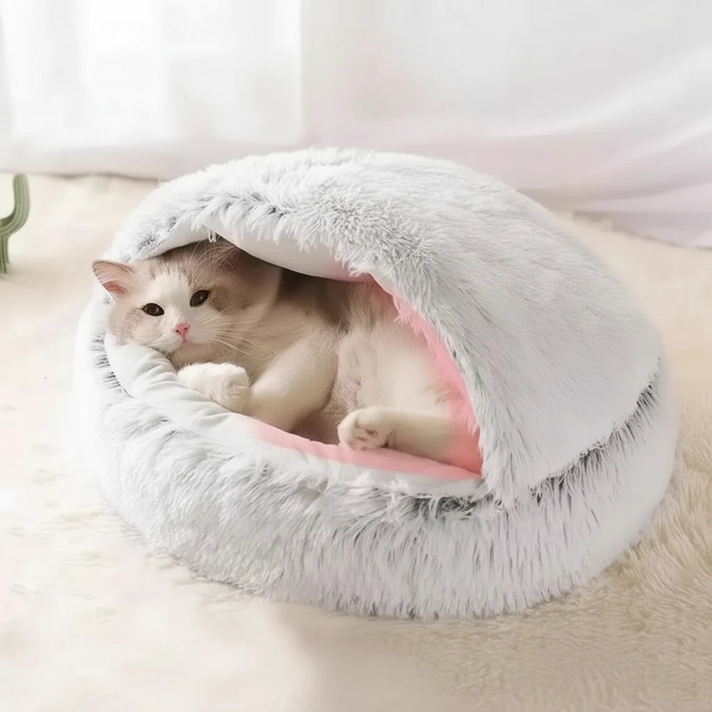 Winter Plush Round Cat Bed Pet Mattress Warm Soft Comfortable Basket Cat Dog 2 in 1 Sleeping Bag Nest for Small Dogs - Mur&Moi